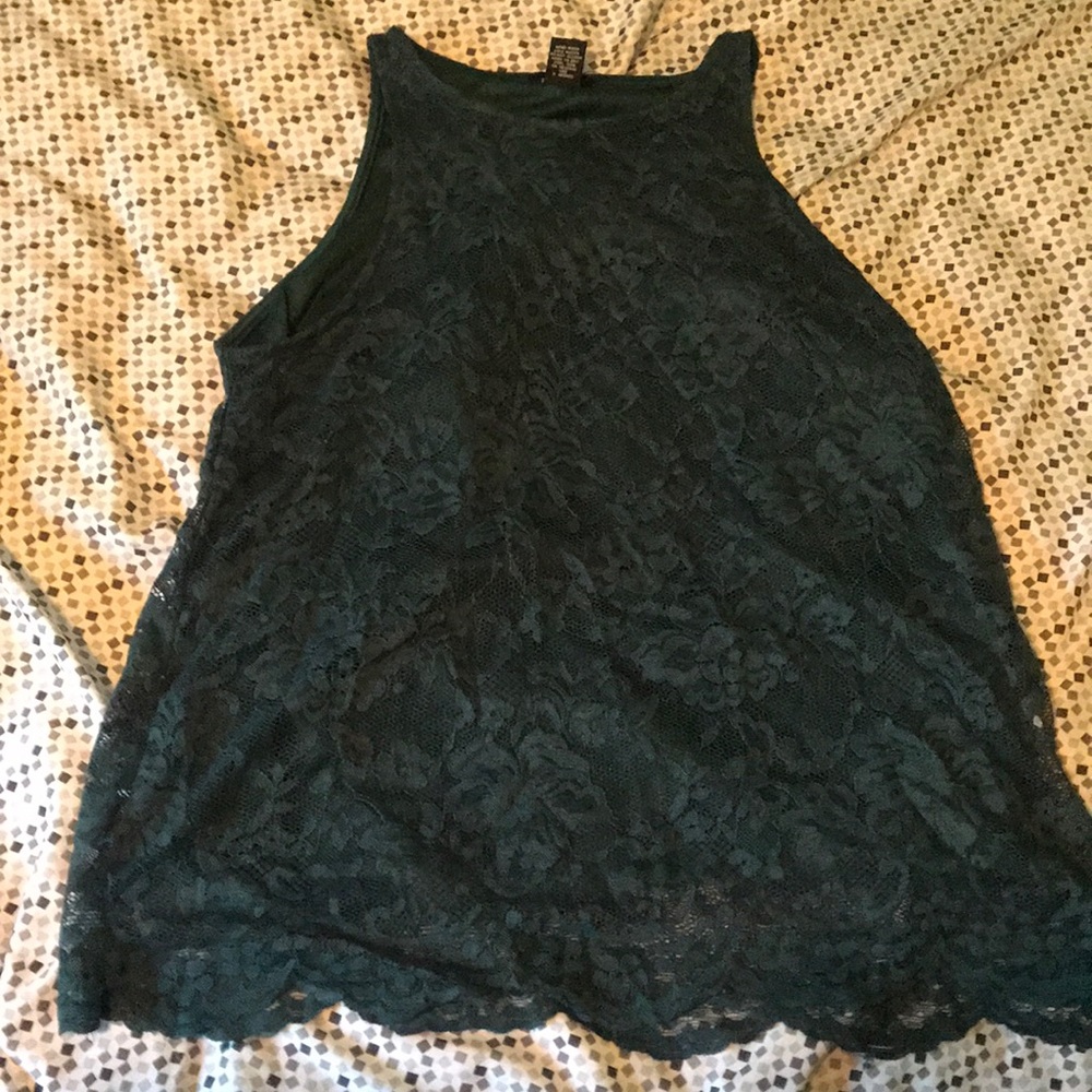 Green lace high necked top